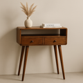 Solid Wood Mini Console Table, 2 Drawers, 1 Open Slot