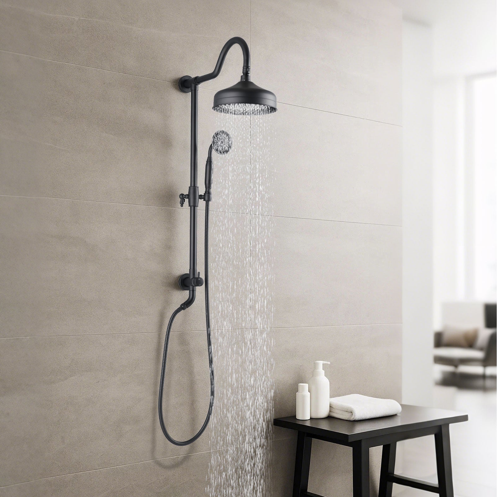 8-Inch Complete Rain Shower Combo System, Matte Black
