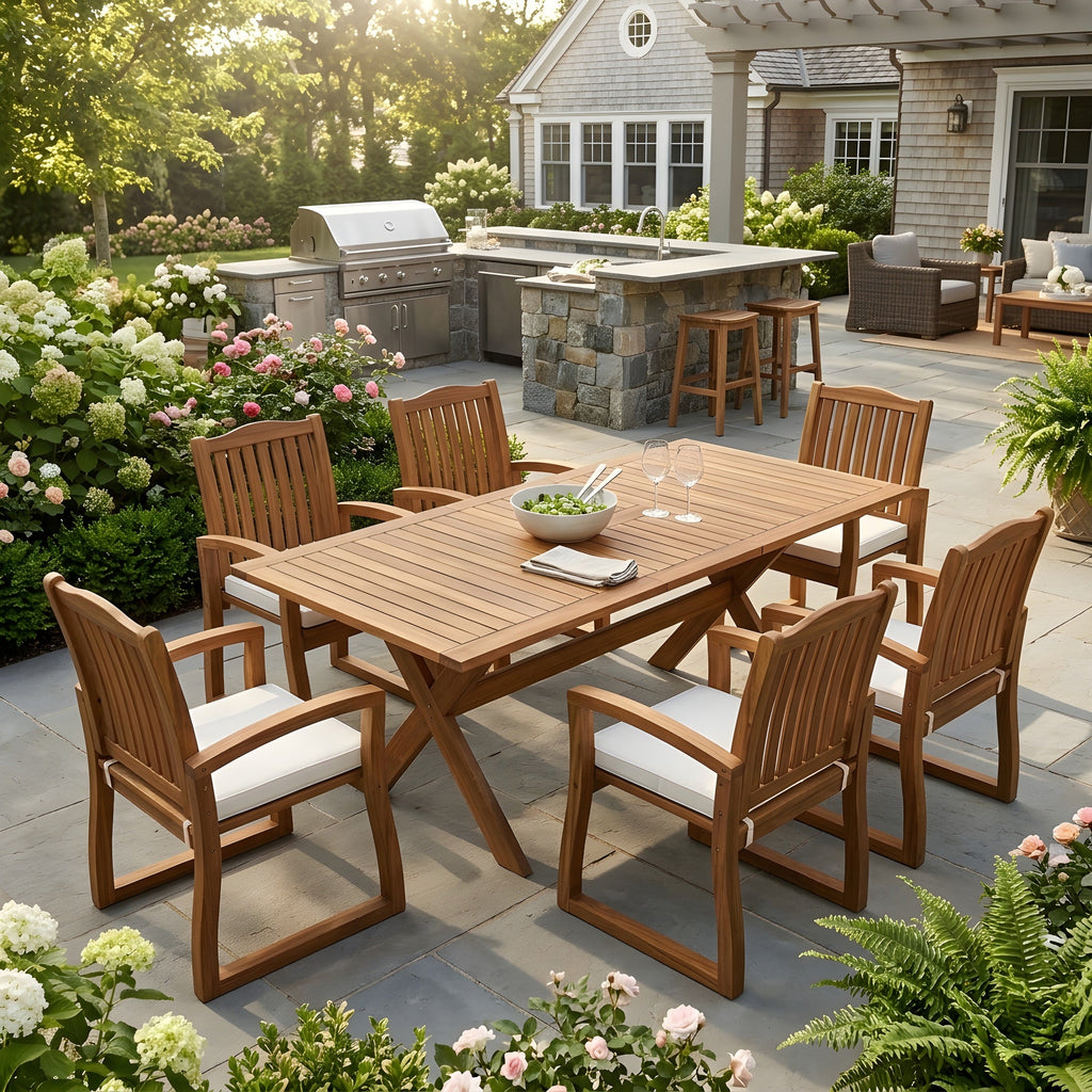 7 Pieces Acacia Wood Outdoor Dining Set