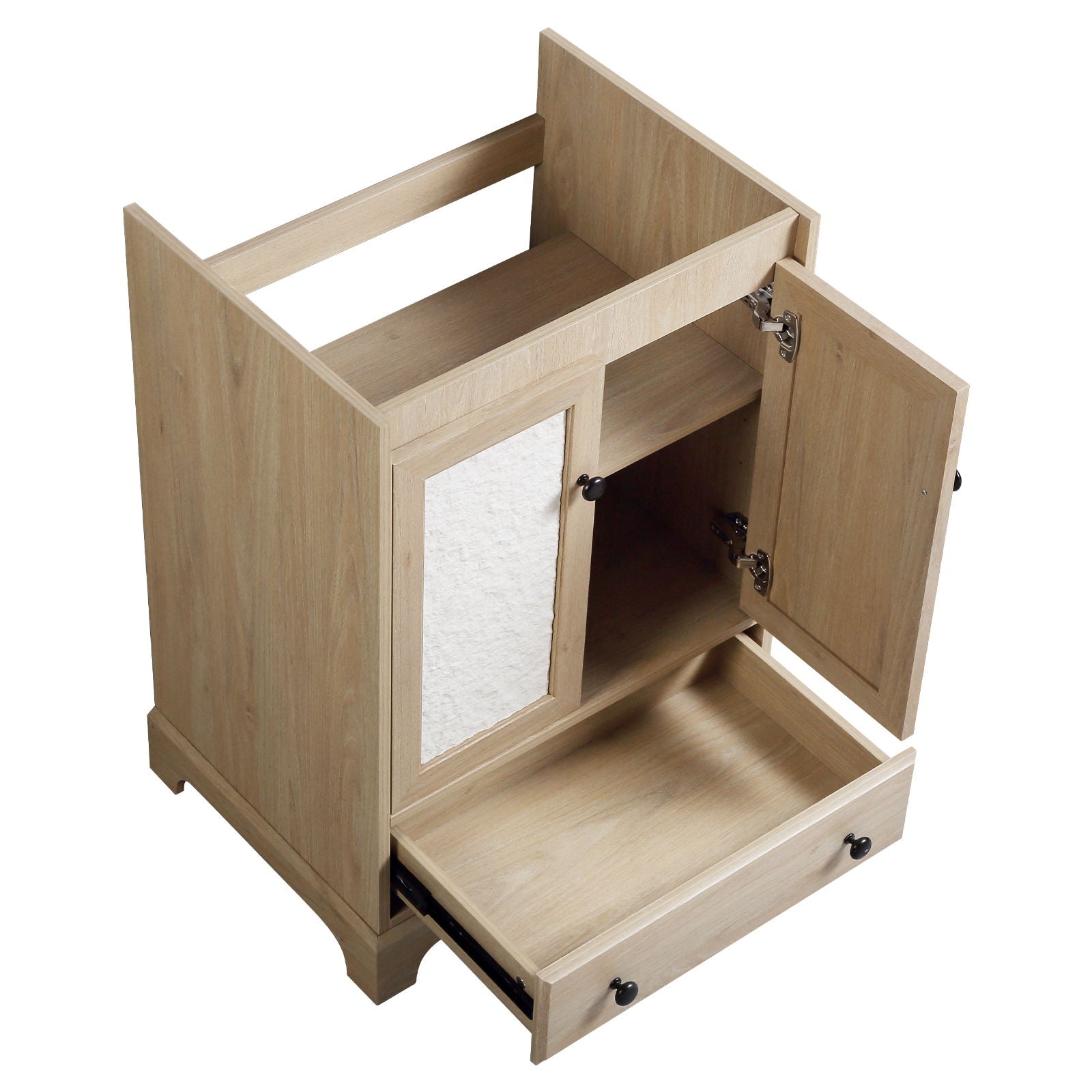 Bathroom Vanity Base, Cabinet With Carved Floral Doors - Natural Wood