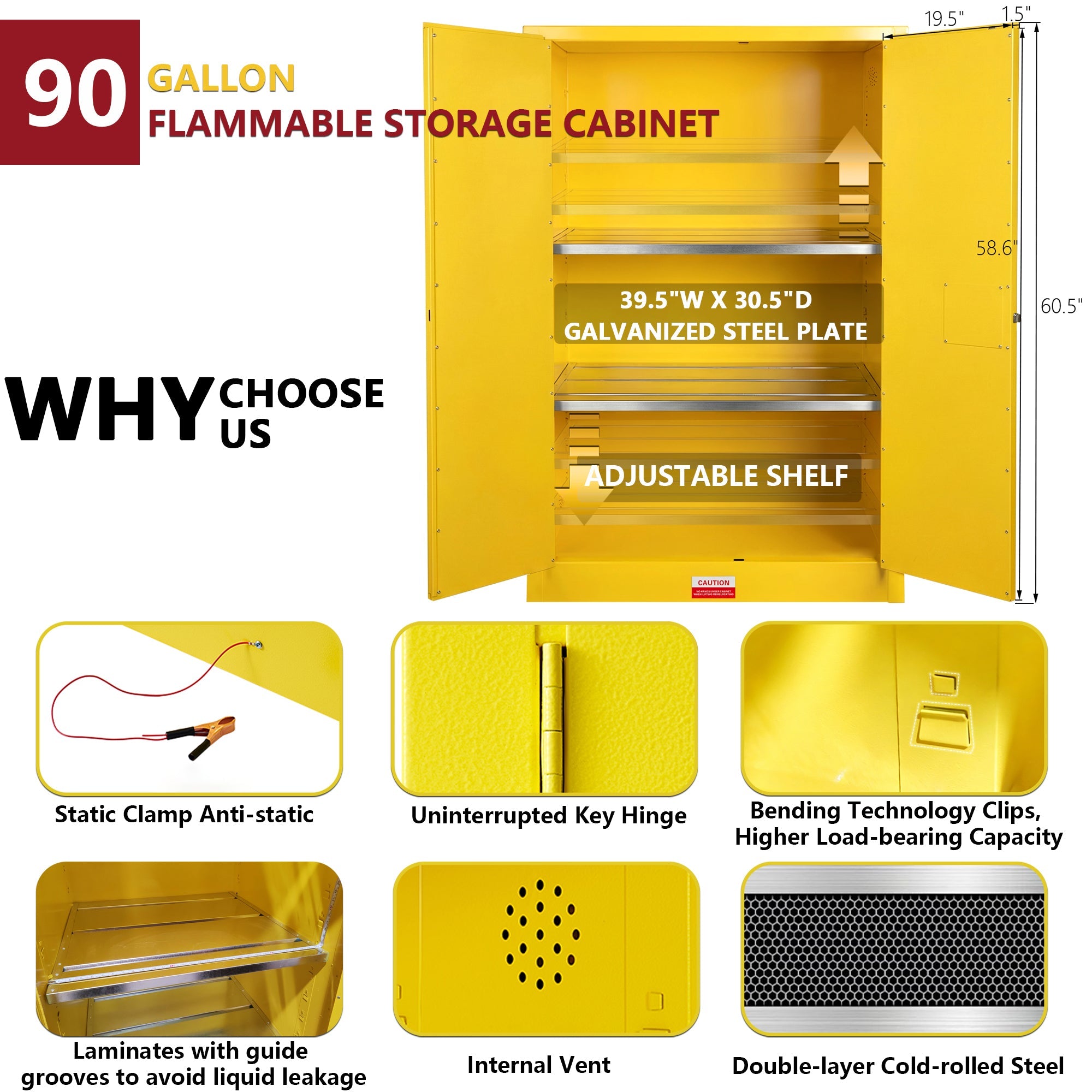 90 Gal Flammable Safety Cabinet, 43"W x 34"D x 65"H