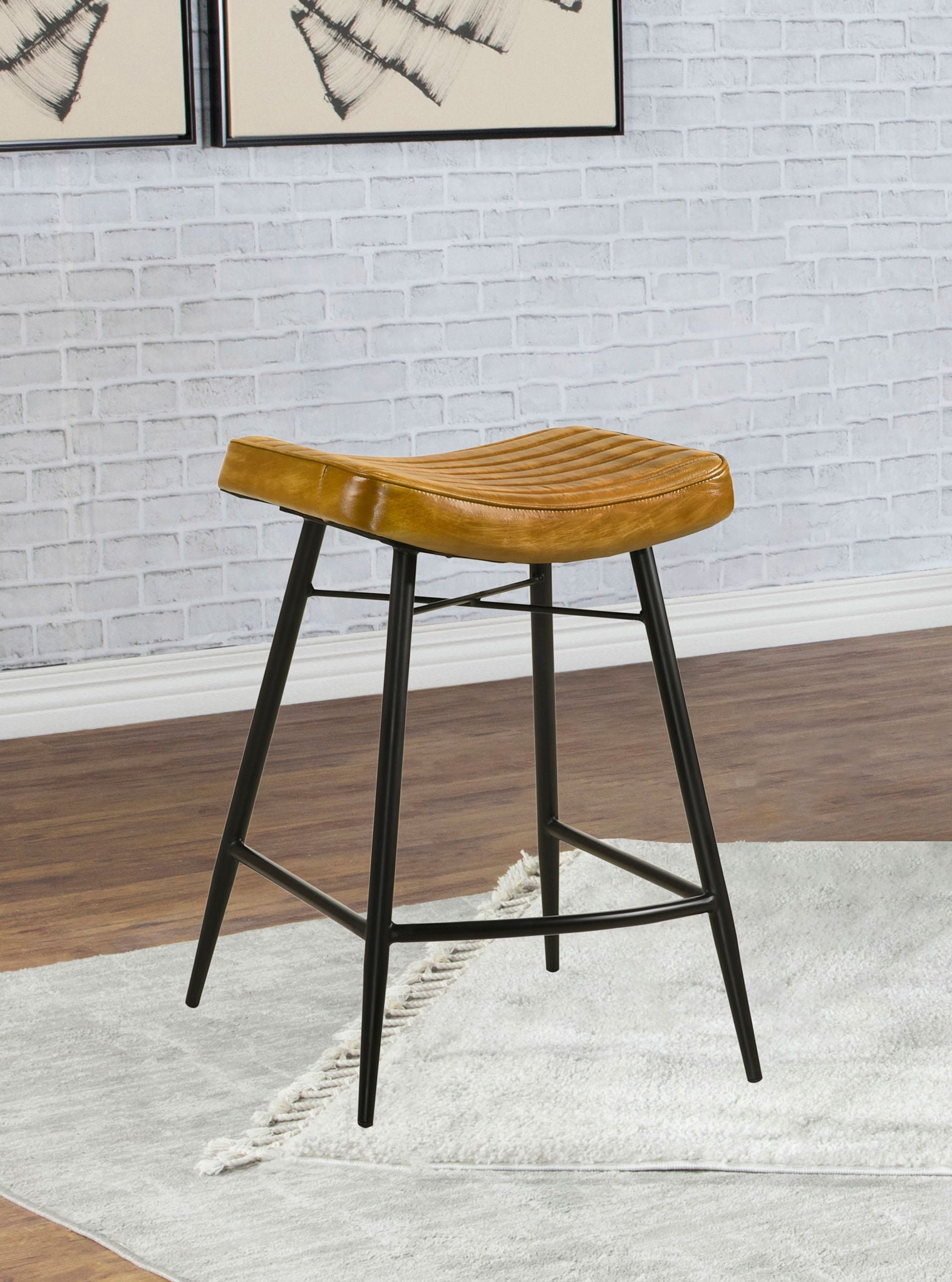 Bayu Leather Upholstered Counter Stool Camel (Set of 2)