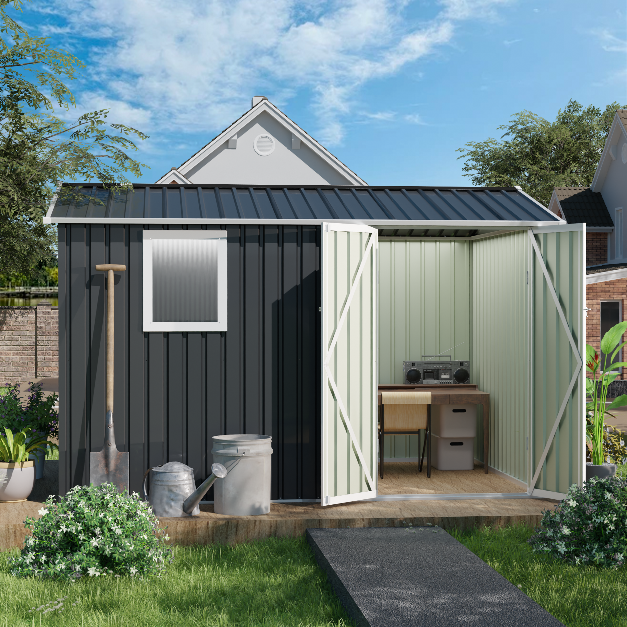9 x 6 FT Metal Garden Shed for Patio and Backyard Storage