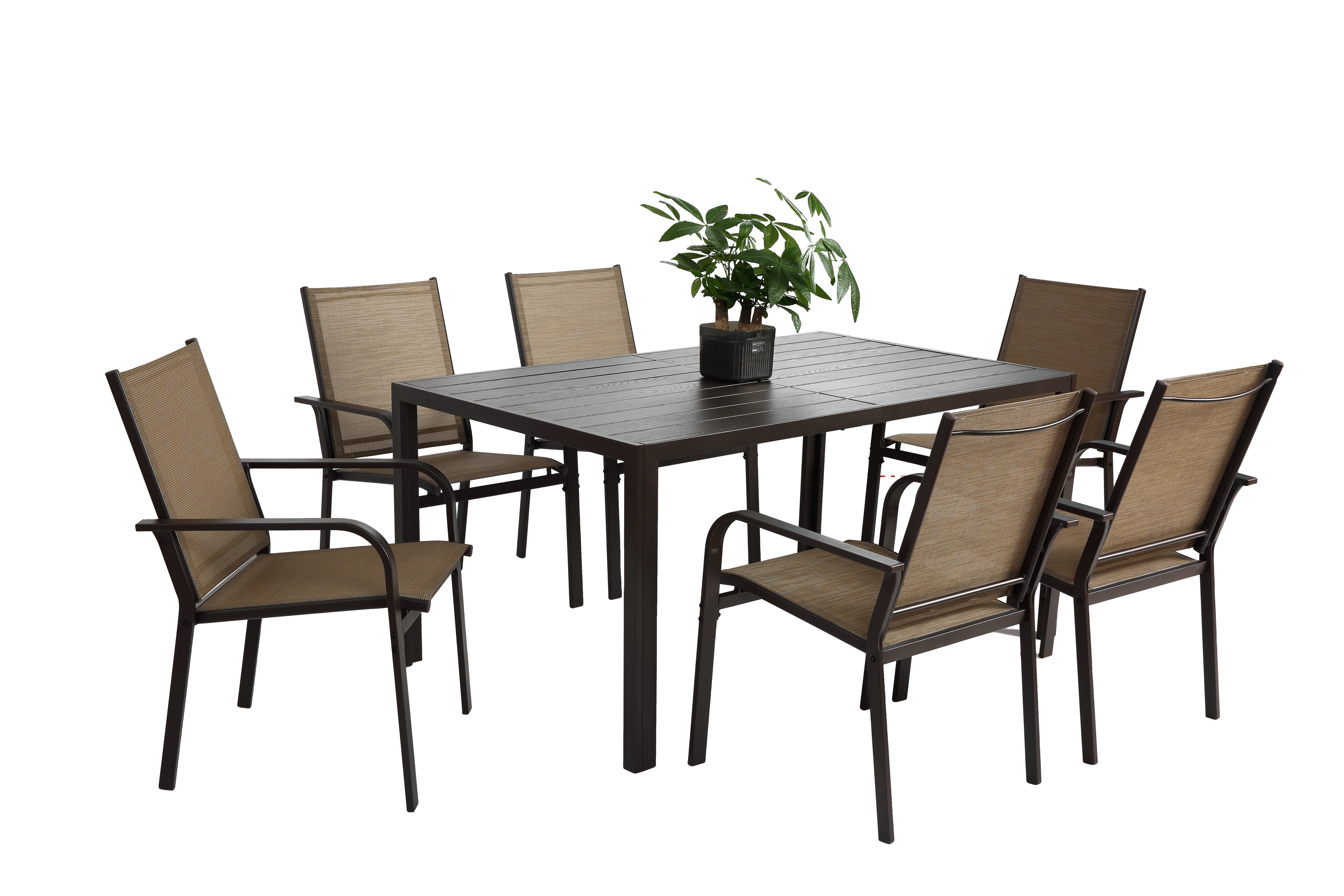 7 Pieces Patio Dining Set with Rectangular Table and 6 Textilene Chairs