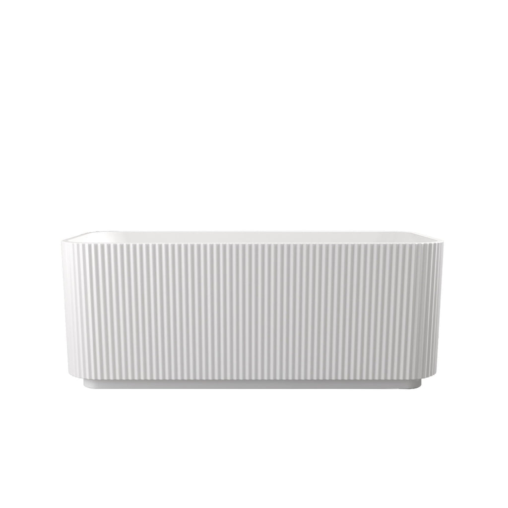 Rectangle Linear Freestanding Soaker Tub With Pop Up Drain, Double Wall Insulated Construction - Gloss White