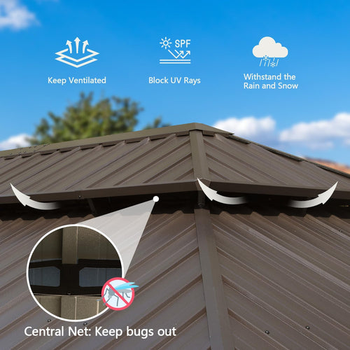 14x22FT Hardtop Gazebo with Galvanized Steel Double Roof