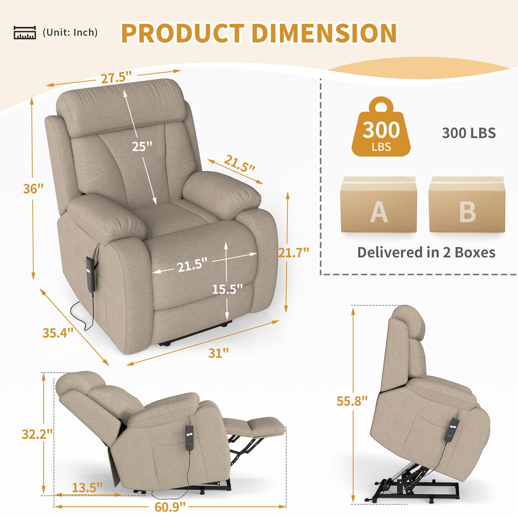 Power Lift Recliner for Elderly - Adjustable Velvet Chair