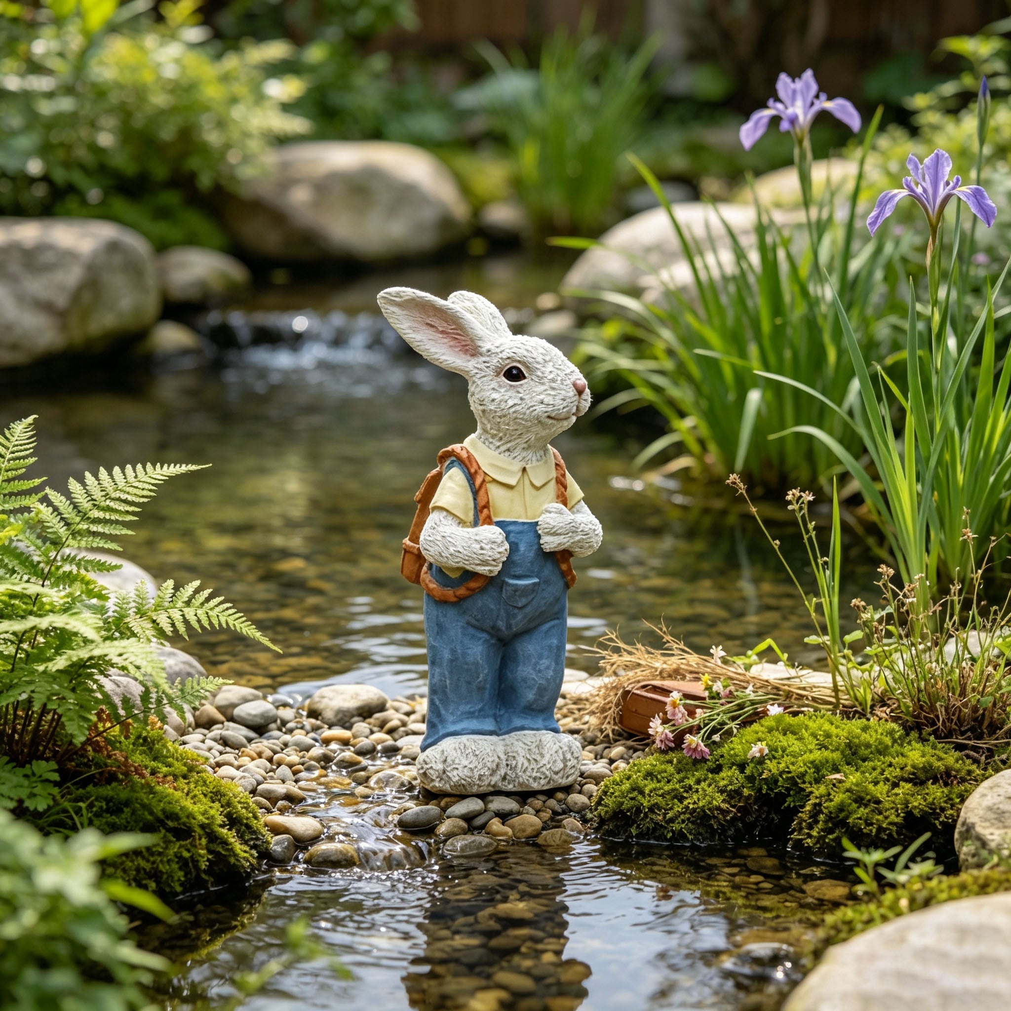 Simulated Couple Rabbit Statue Flower Pot Ornament