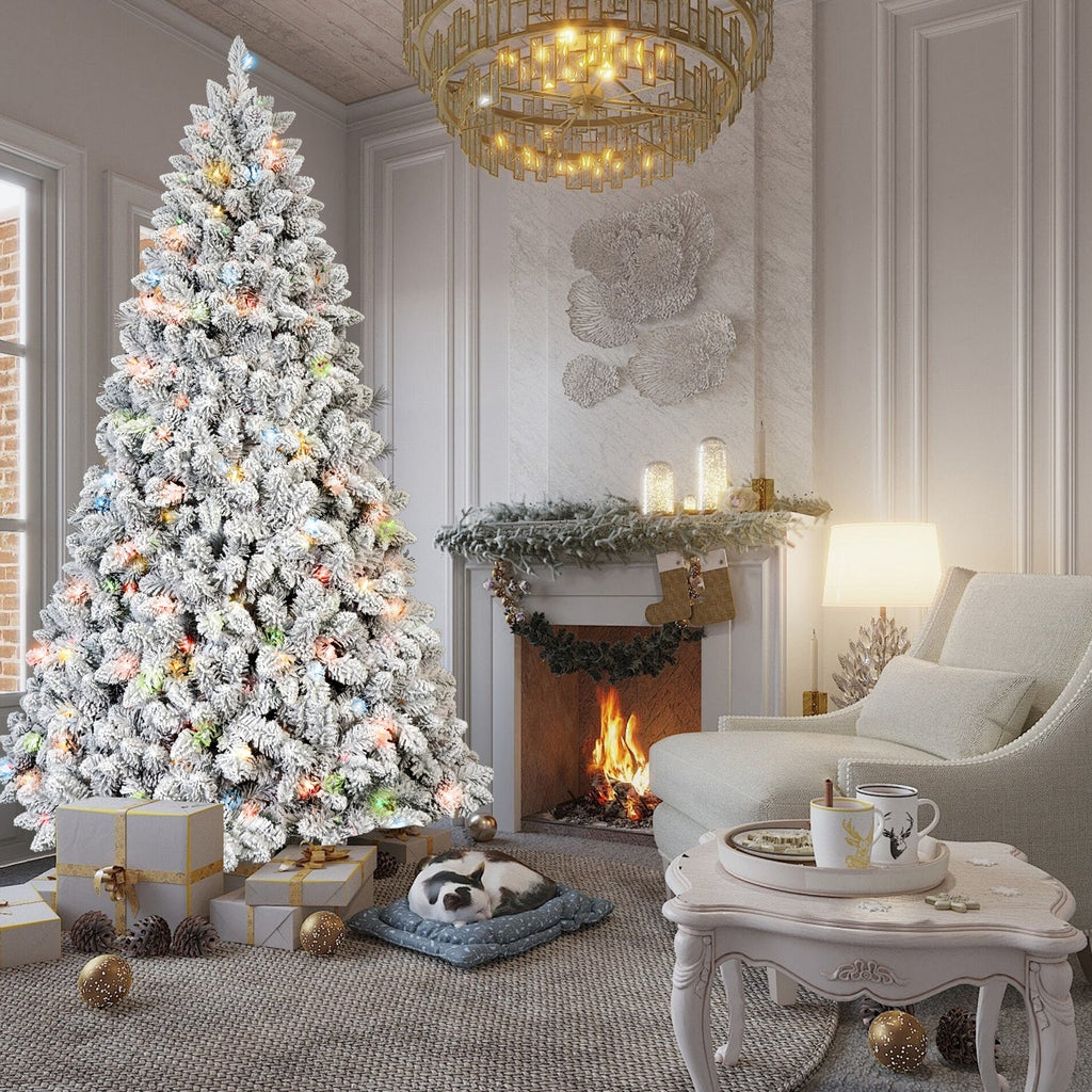 7FT Flocked Christmas Tree with 500 Colorful UL Lights