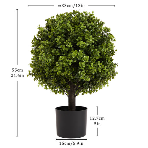 22in Boxwood Ball Shaped Artificial Topiary Shrubs Tree in Pot - Set of 2