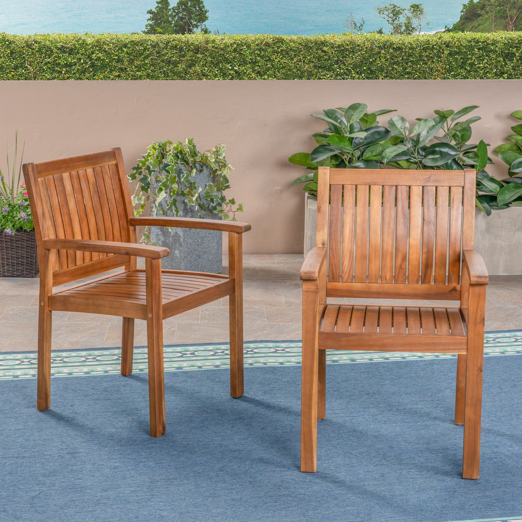 Amethyst Outdoor Dining Chair With Slat Design (Set of 2) - Natural