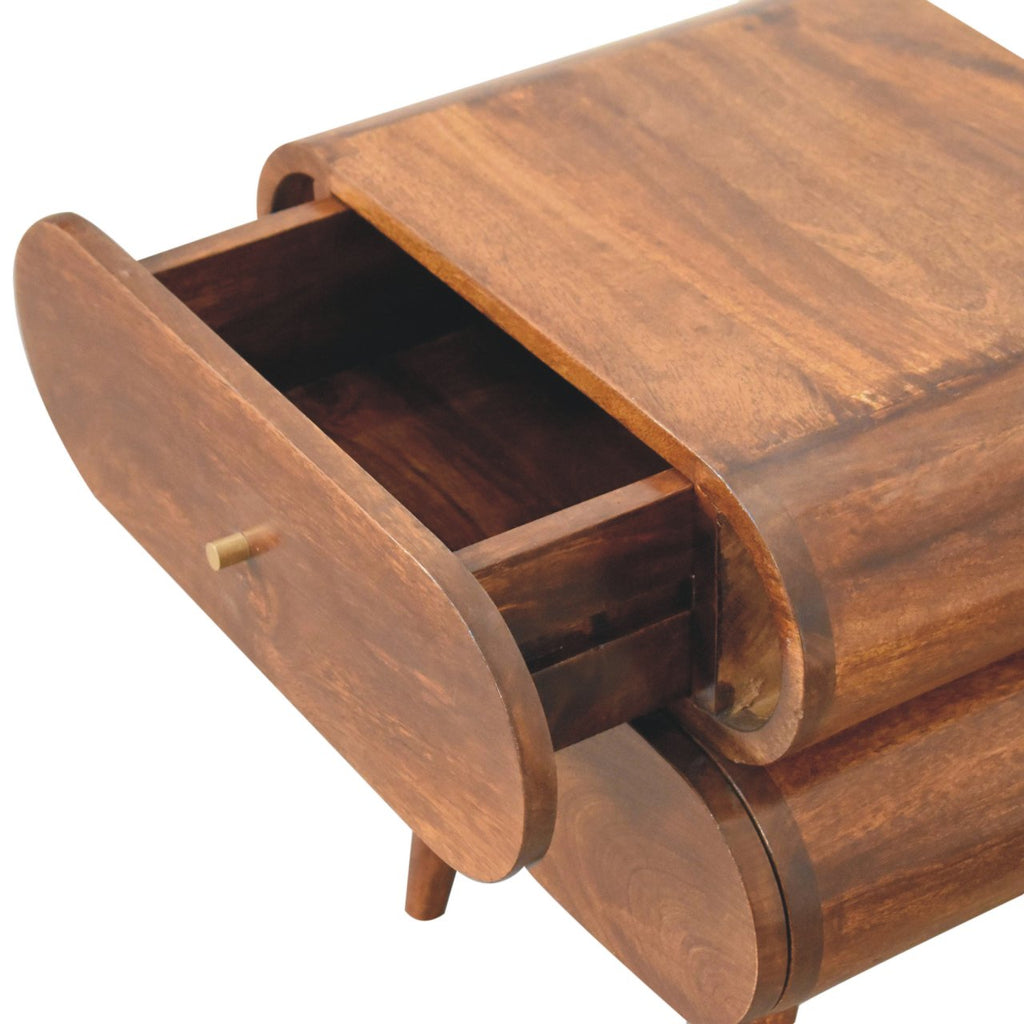 Solid Wood Bubble Chestnut Nightstand, 2-Drawer, Nordic Legs