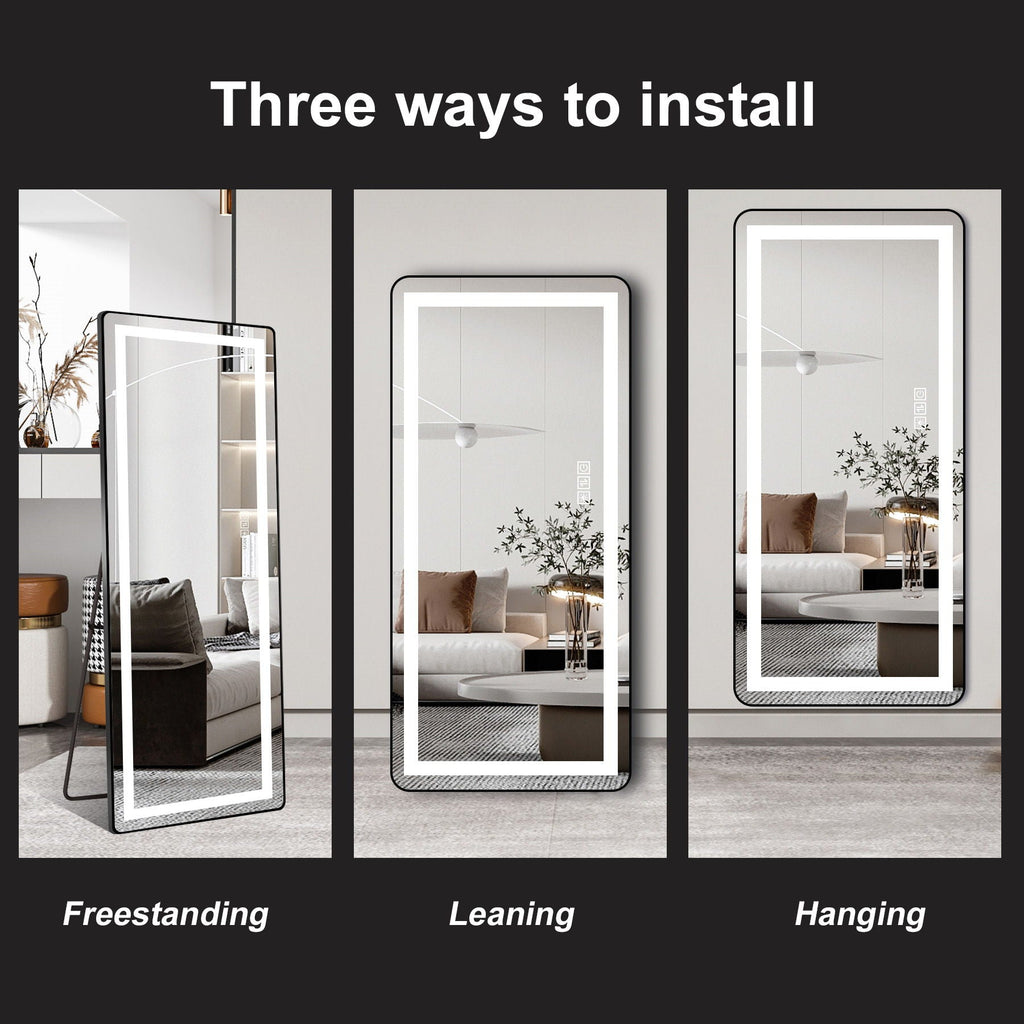 Full-Length Vertical Mirror With LED Light, Dimming Wall Mirror With Frame