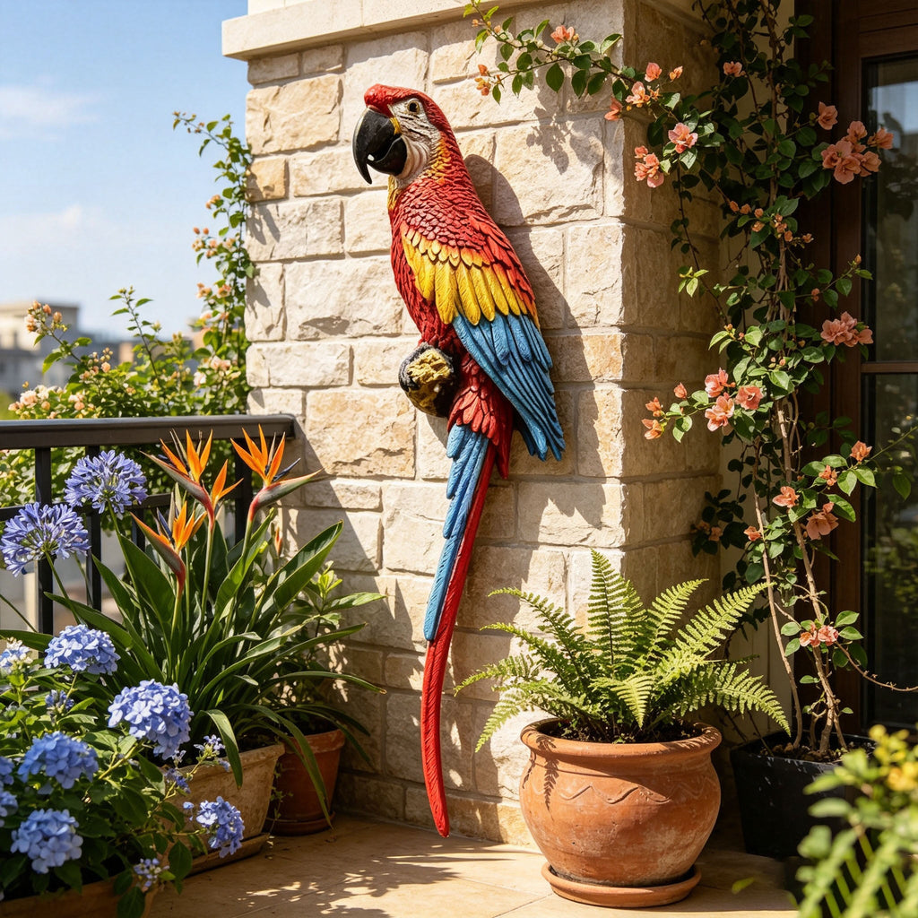 Hanging Scarlet Macaw Parrot Statue