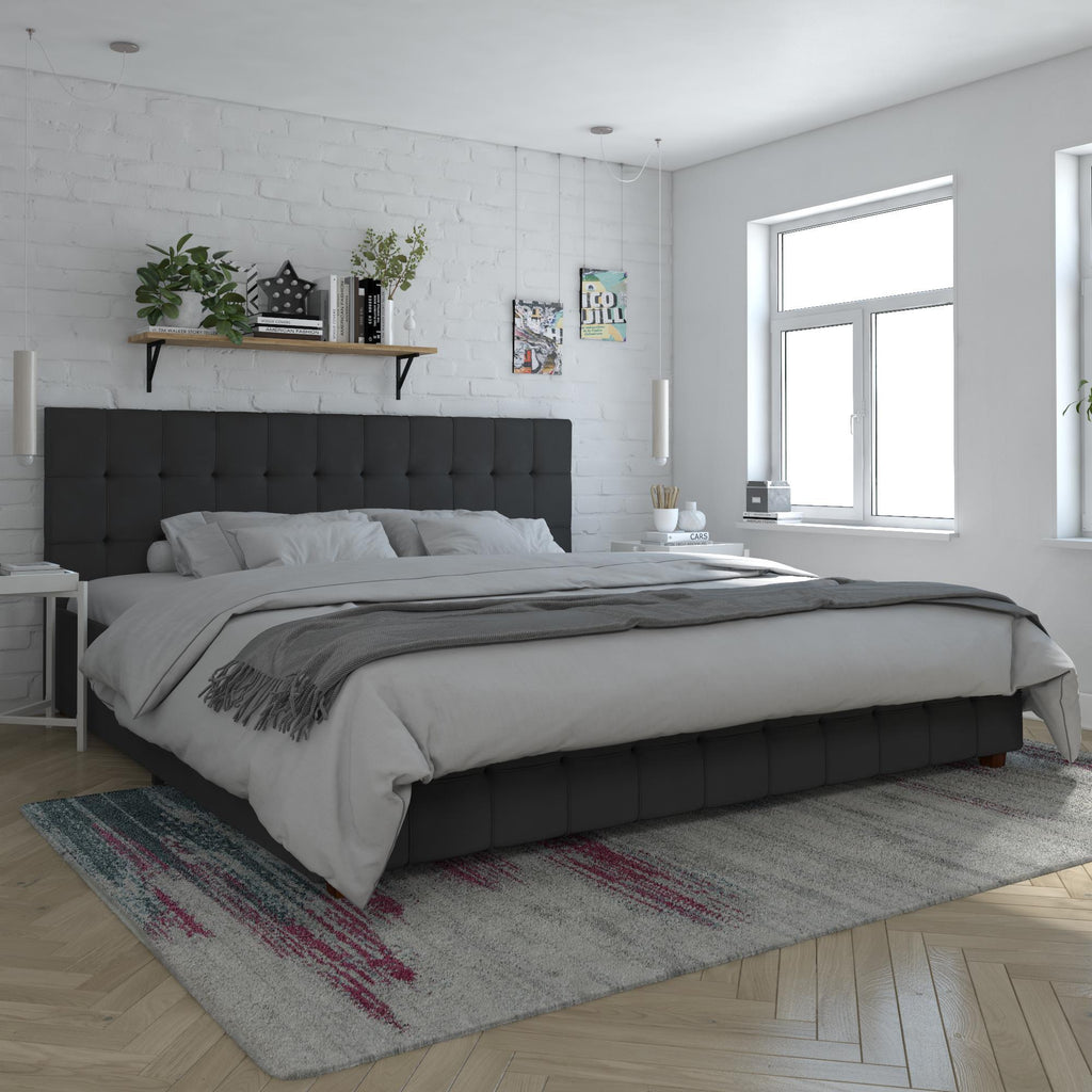King Upholstered Bed With Storage - Black