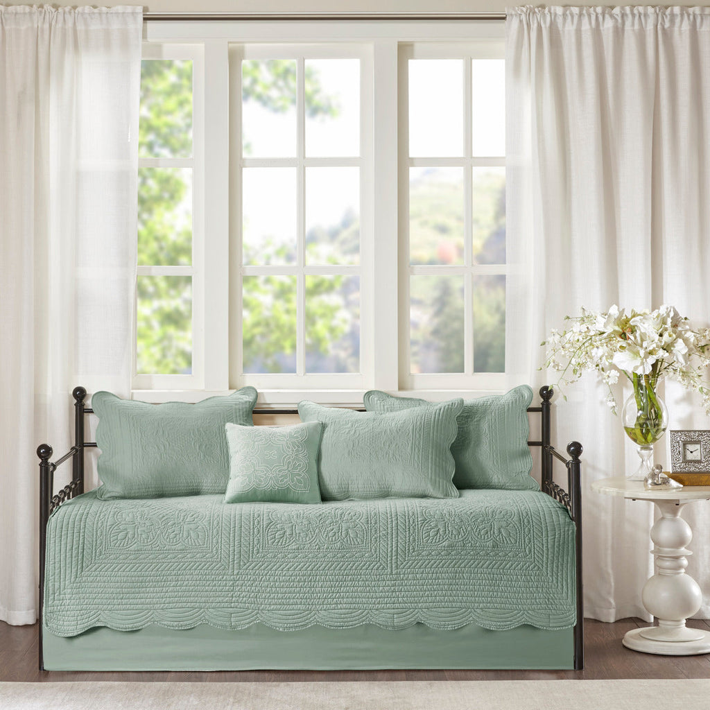6 Piece Reversible Scalloped Edge Daybed Cover Set - Seafoam