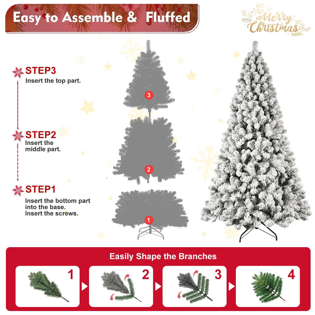 8ft Flocked Pre-Lit Christmas Tree with 500 UL Warm Lights