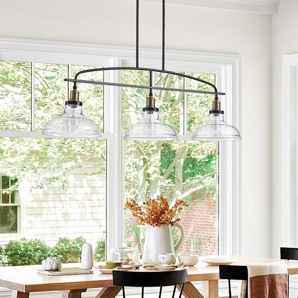 Industrial 3-Light Pendant Chandelier with Clear Glass Shades