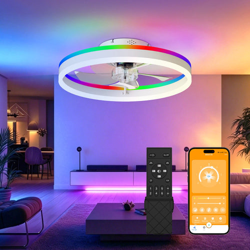 19.7" RGB Flush Mount Ceiling Fan with Light for Bedroom