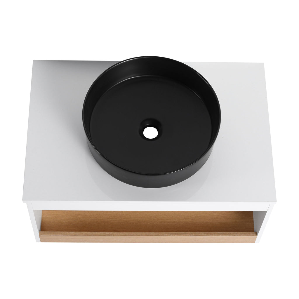 Floating Bathroom Vanity With Glossy Round Vessel Sink