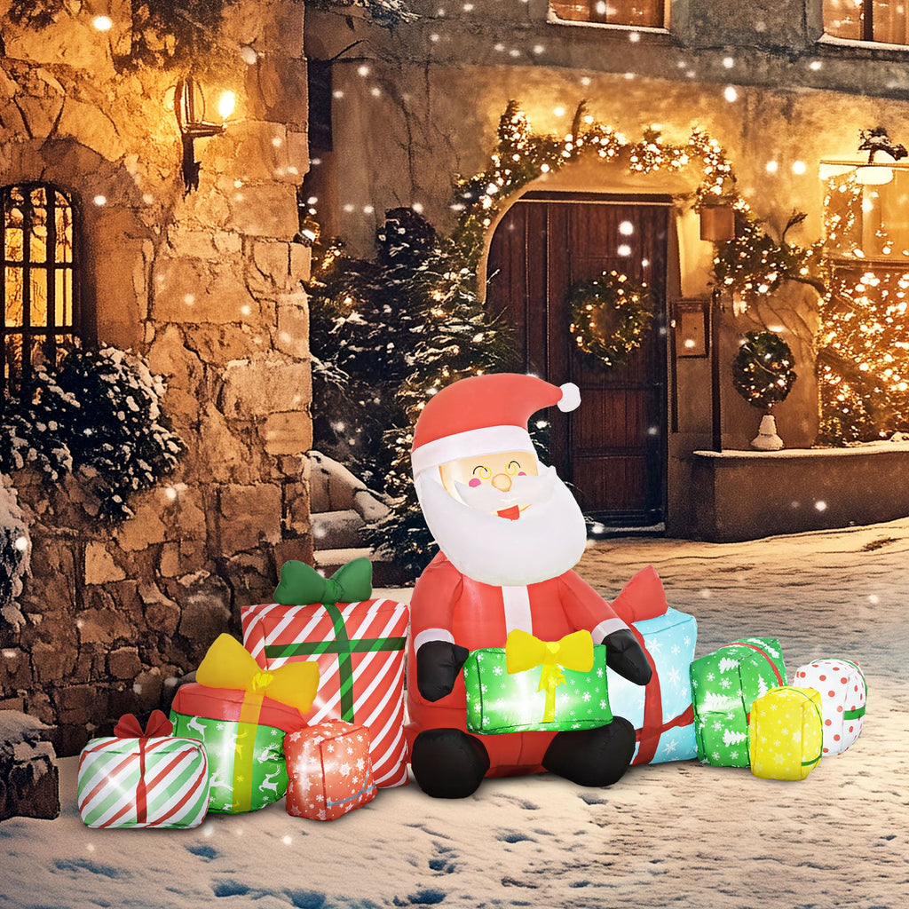 Outsunny 4.4' Christmas Inflatables Santa Claus and Gift Boxes