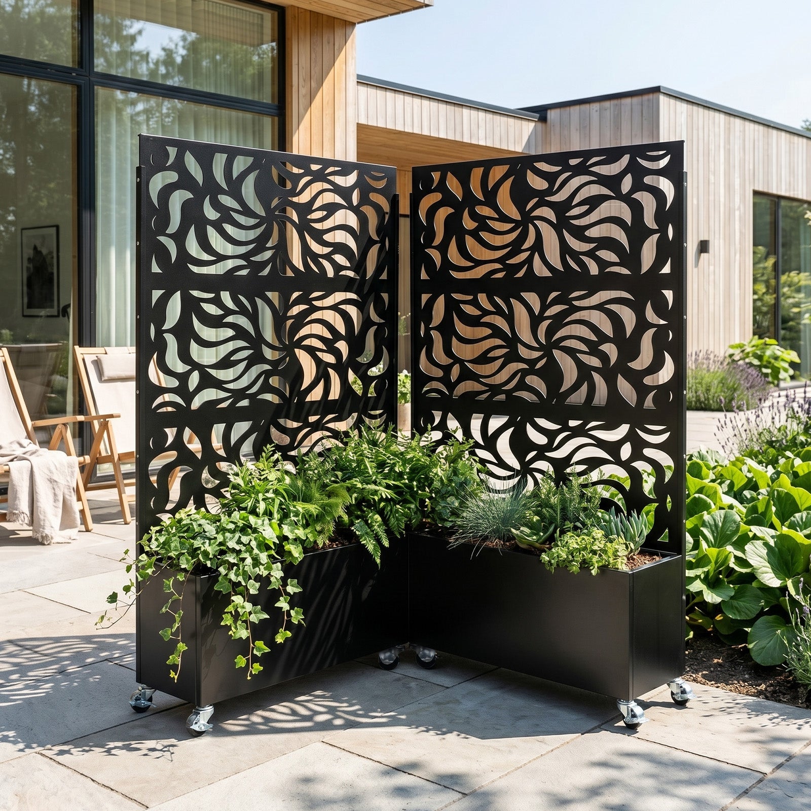 70.87" H × 46.06" W Leaf Pattern Privacy Screen with Planter Box