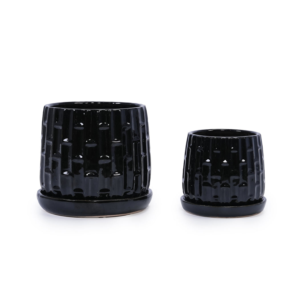 Handmade Ceramic Flower Pot with Groove Pattern