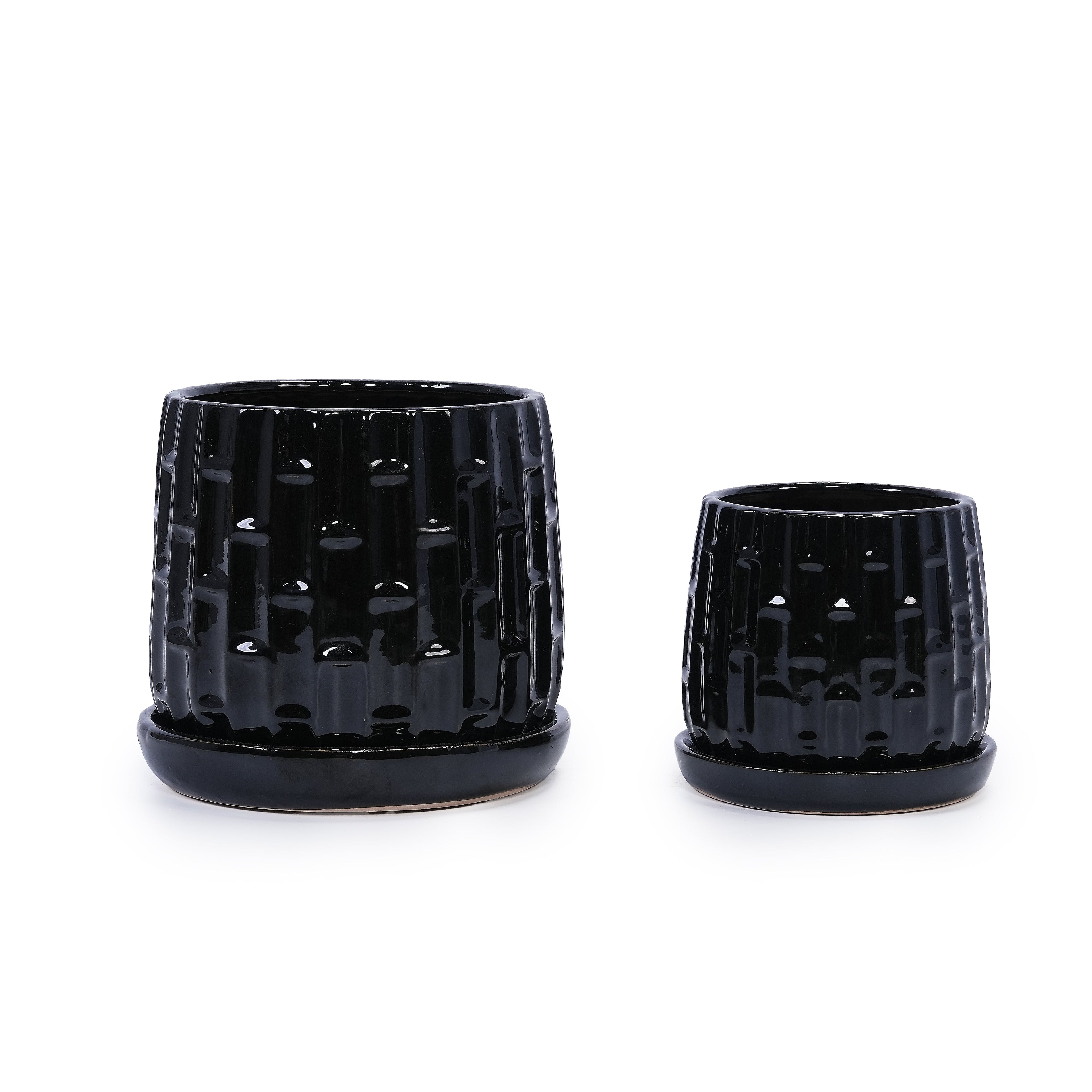 Handmade Ceramic Flower Pot with Groove Pattern
