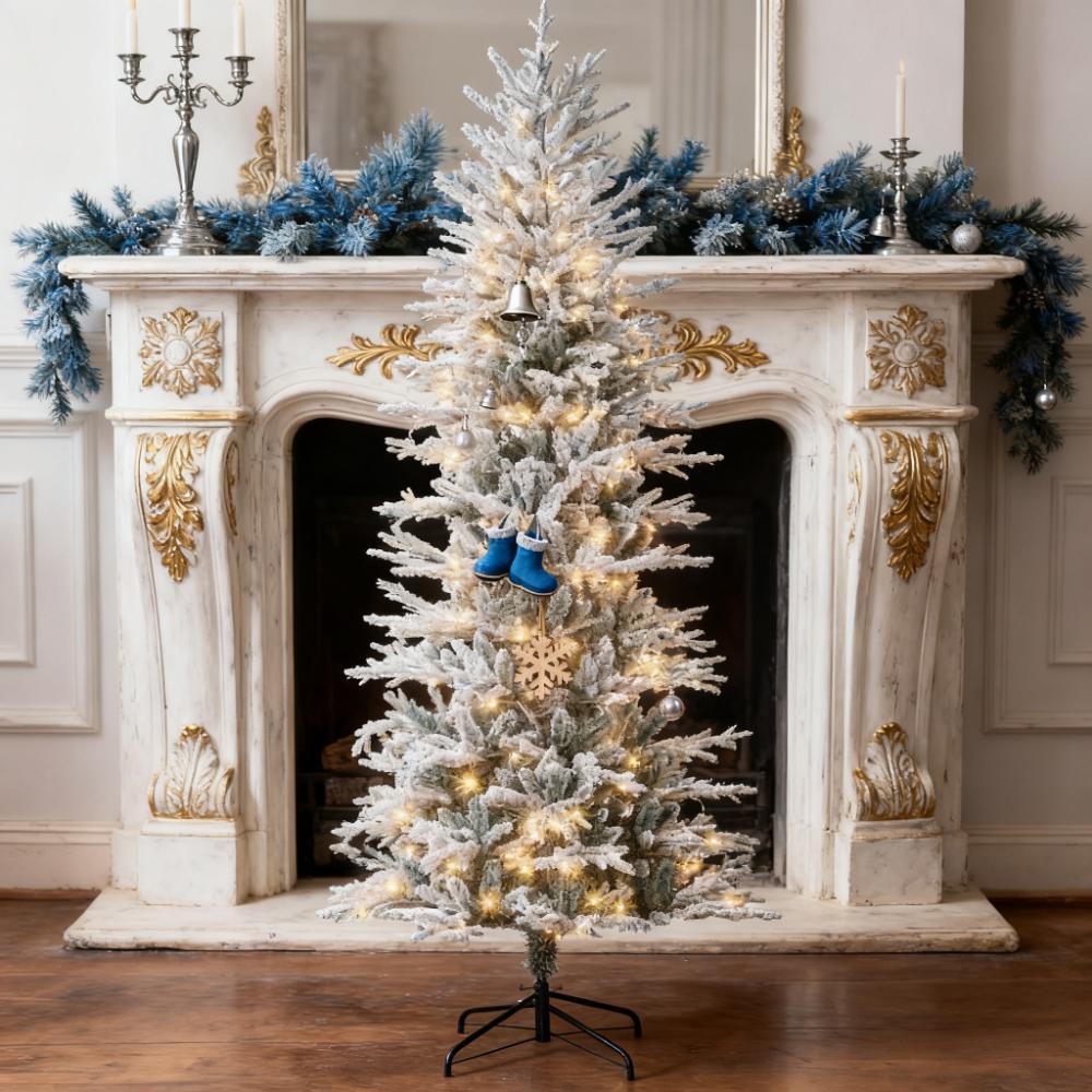 Christmas Trees with Snow Branches - Pre Lit Artificial Flocked