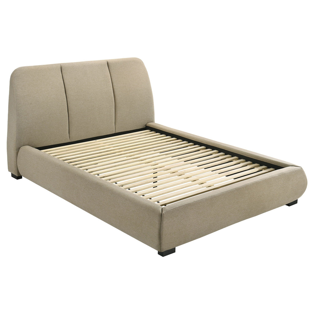 Mokena 46-inch Upholstered Queen Platform Bed Brown