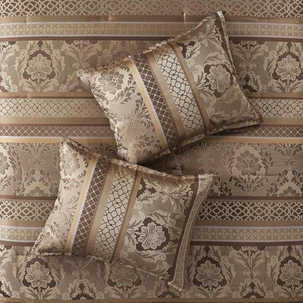 7 Piece Jacquard Comforter Set Brown/Gold Queen