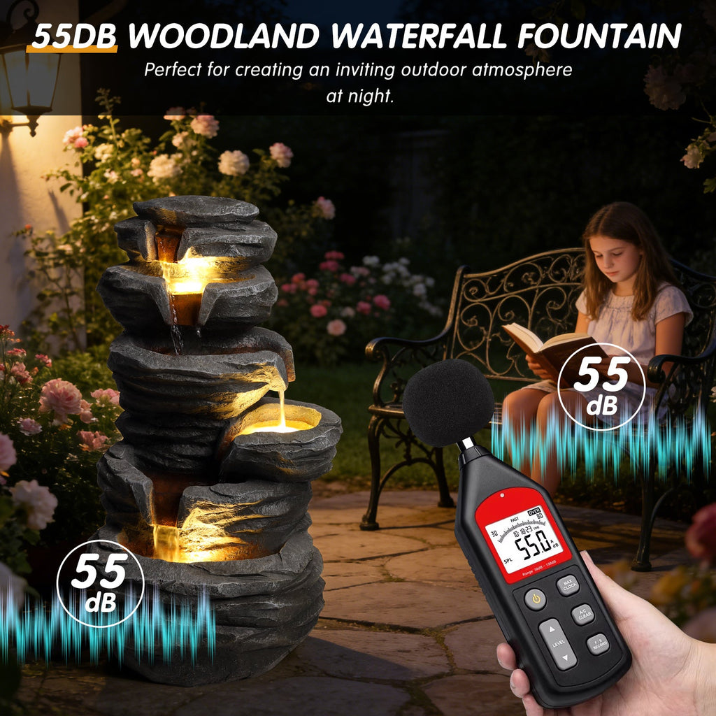 Outdoor Waterfall Fountain with Lights
