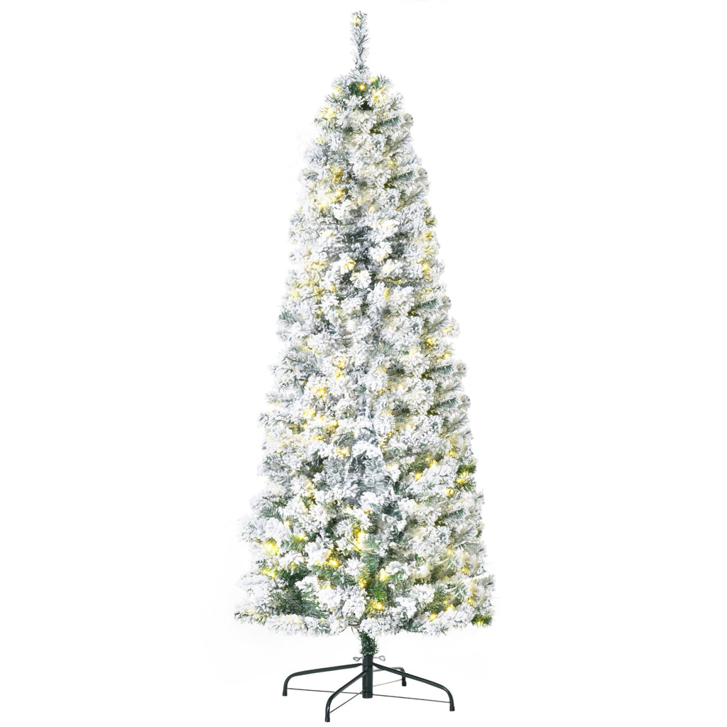 HOMCOM 6ft Pre-Lit Snow-Flocked Slim Douglas Fir Christmas Tree