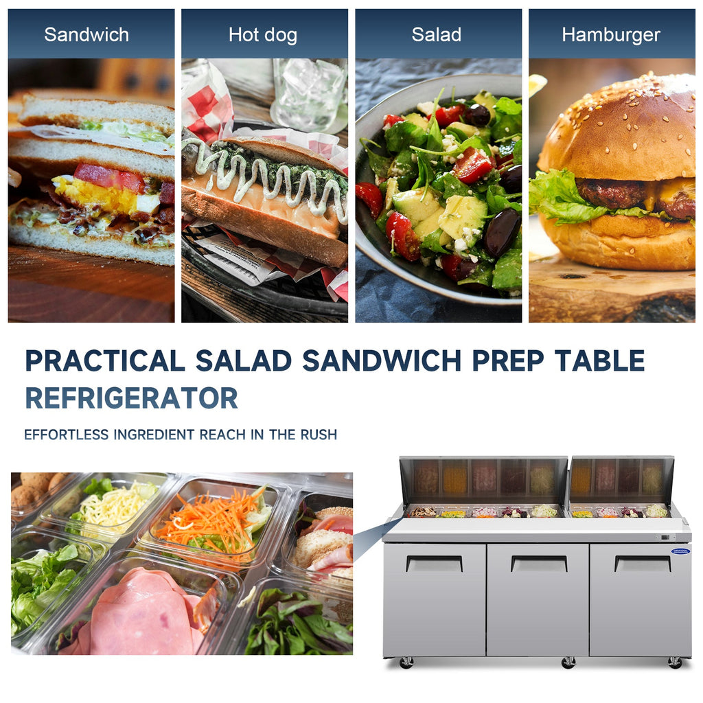 Orikool 72 IN Commercial Refrigerators Sandwich & Salad Prep Table