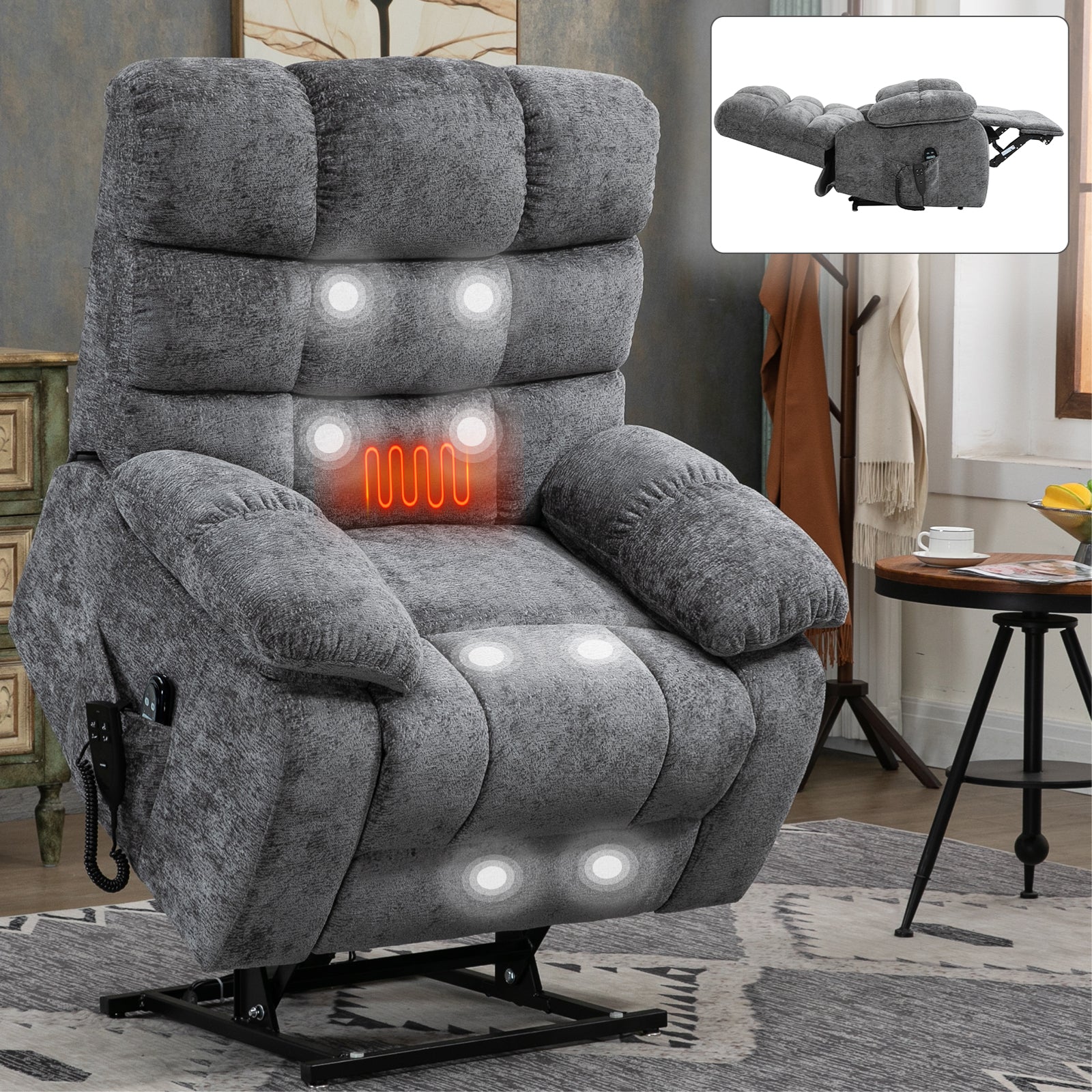 Lift Recliner Chair Heat Massage Dual Motor Infinite Position