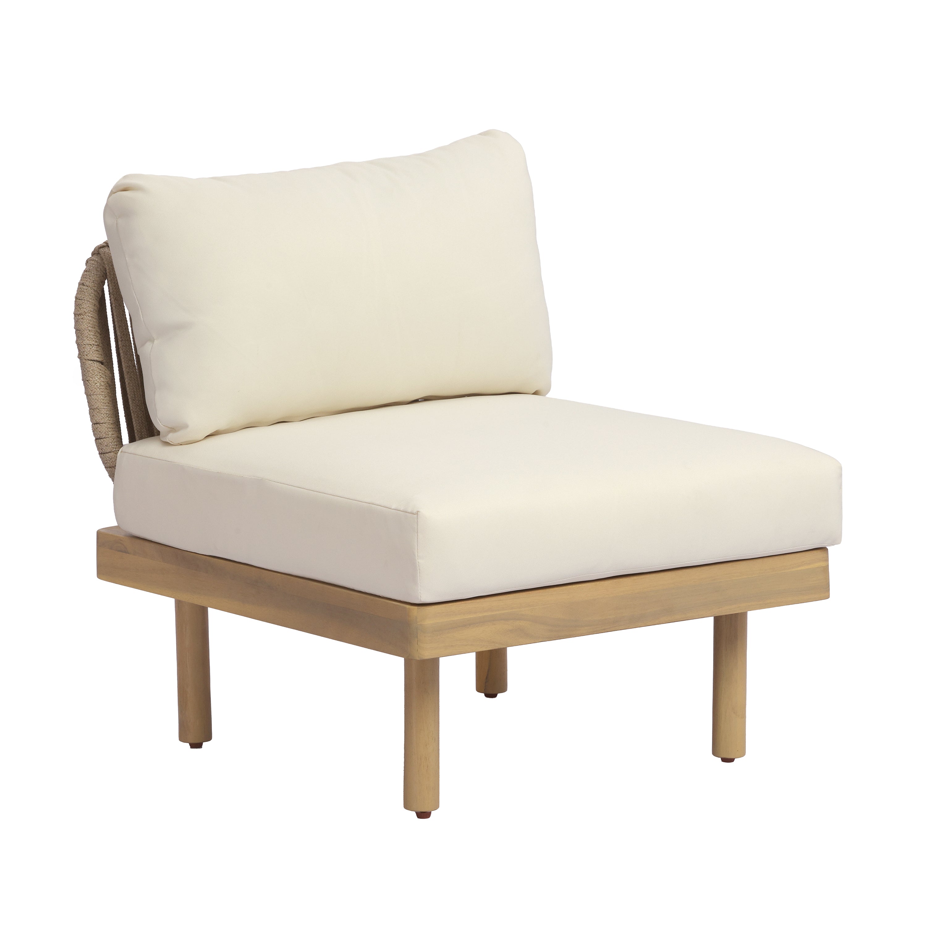 Acacia Wood Outdoor Armless Chair with Rope Back & Weather-Resistant Cushion