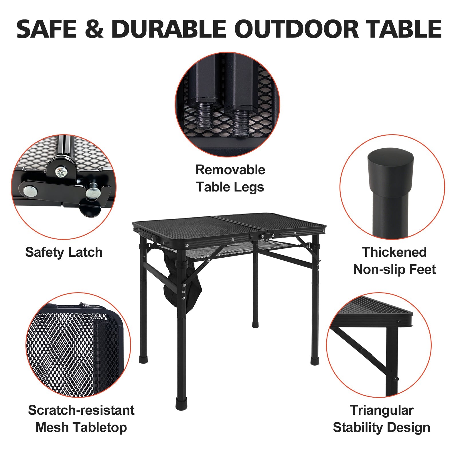 2FT Camping Table with Mesh Desktop, Lightweight & Portable