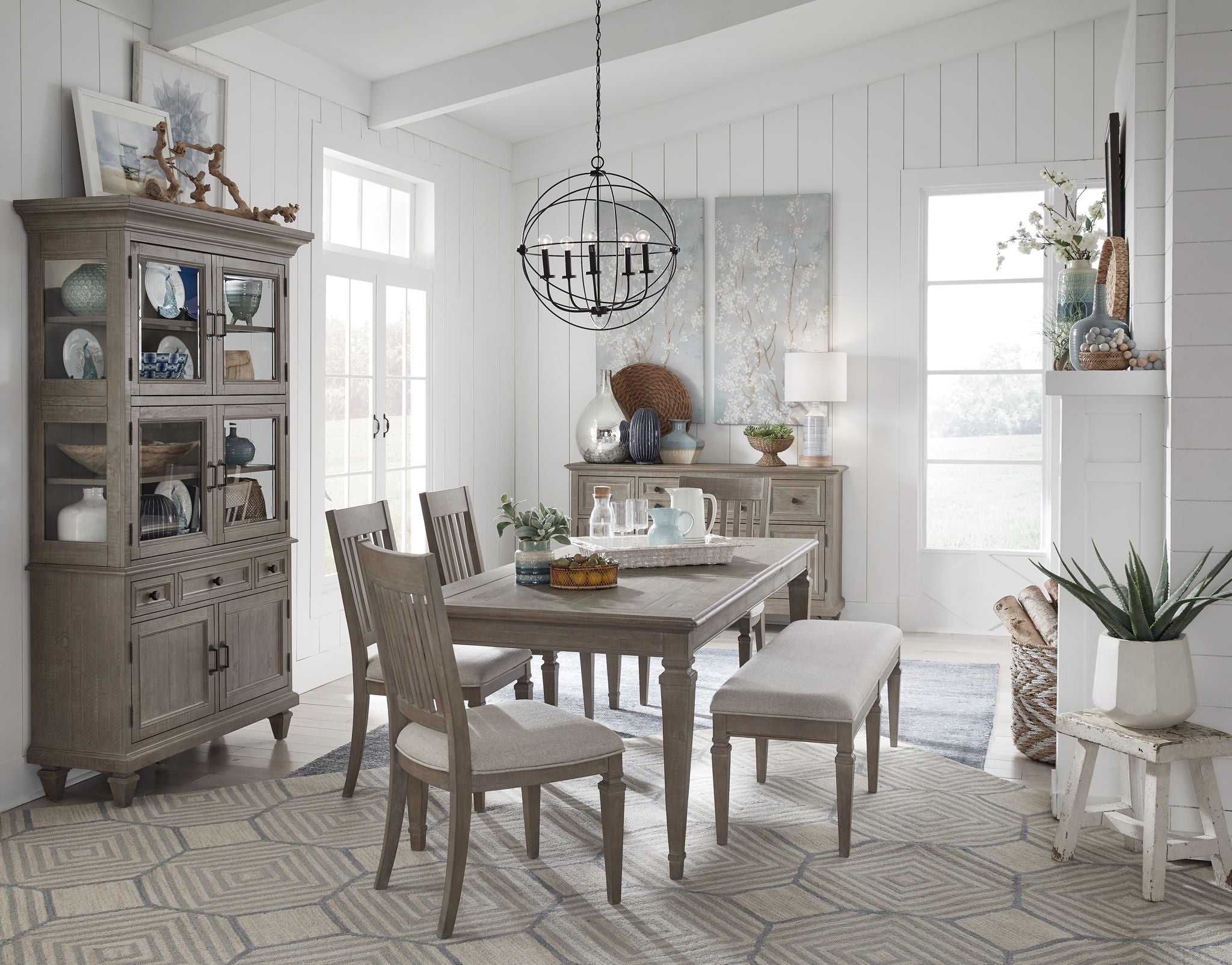 Lancaster - Bench With Upholstered Seat - Dovetail Gray
