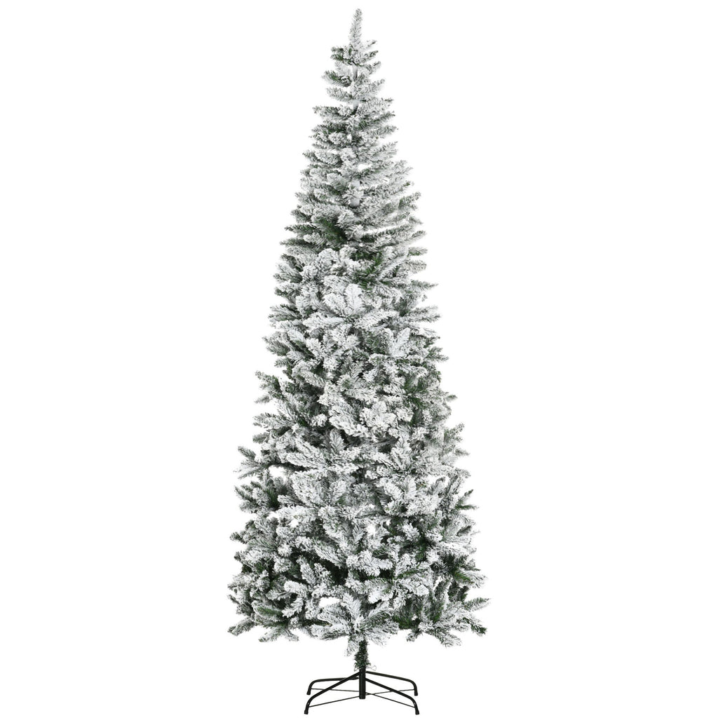 HOMCOM 9ft Unlit Snow-Flocked Slim Pine Artificial Christmas Tree