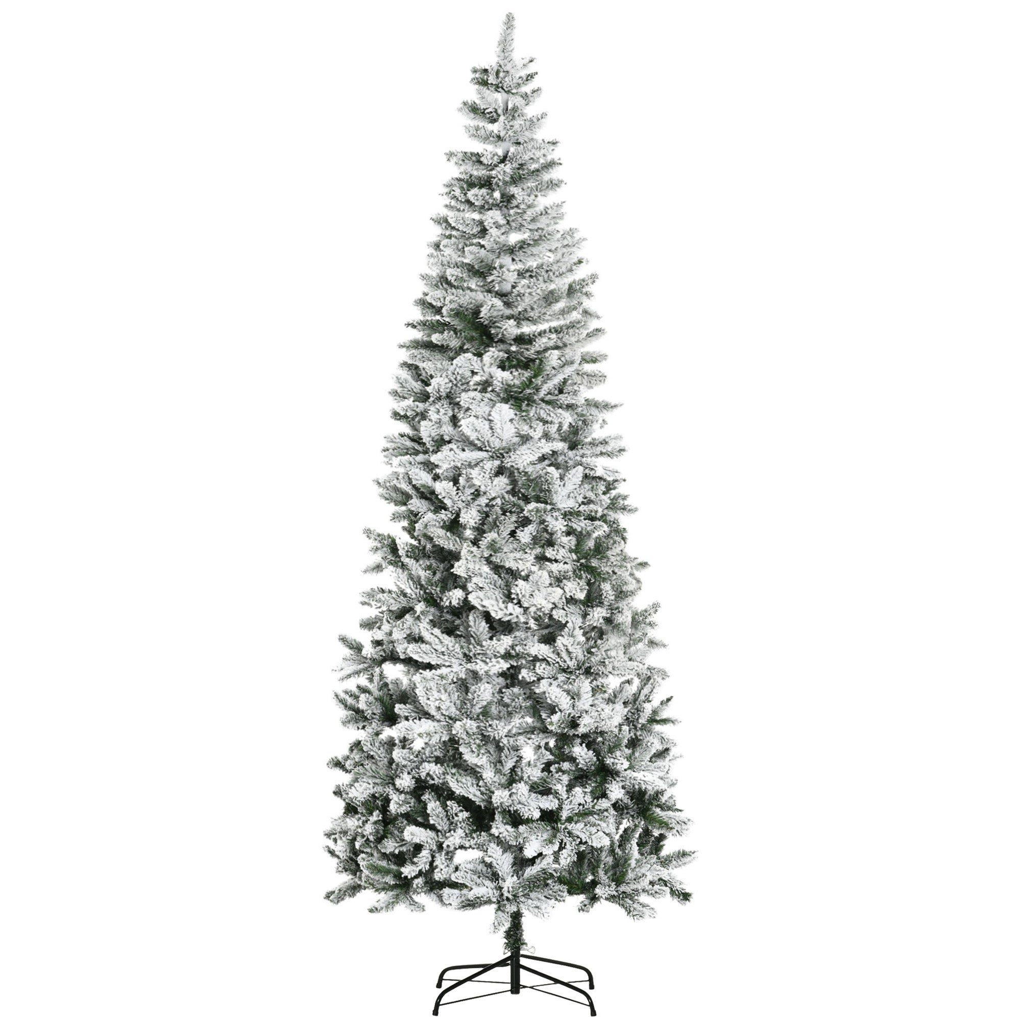 HOMCOM 9ft Unlit Snow-Flocked Slim Pine Artificial Christmas Tree