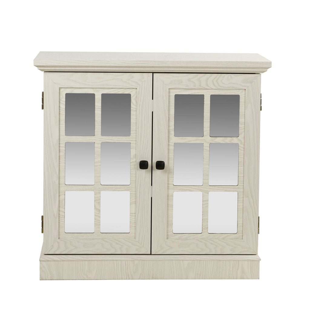 Sideboard Cabinet With Mirrored Doors, Adjustable Shelf, Metal Handles