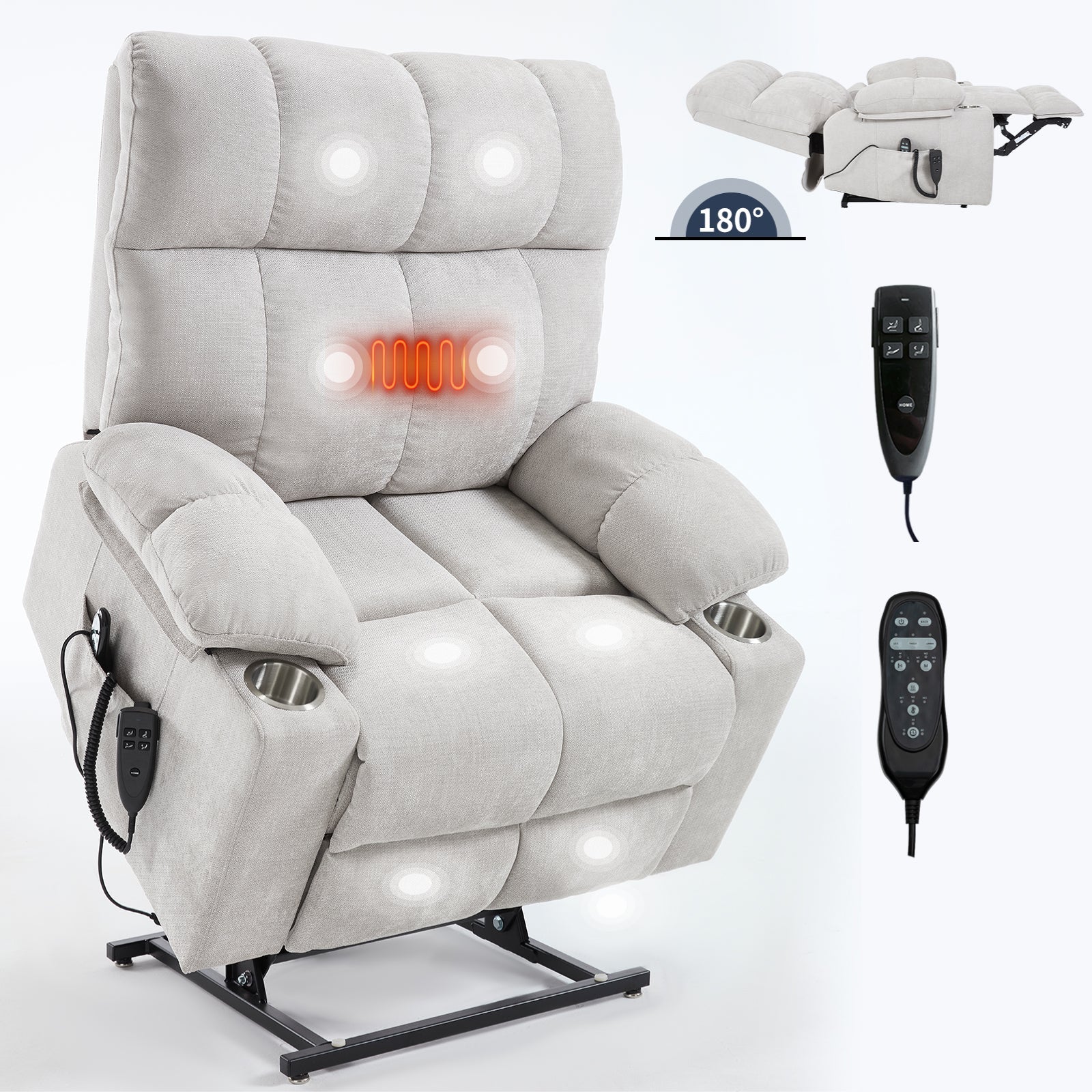 Beige Dual Motor Infinite Position Power Lift Recliner Chair