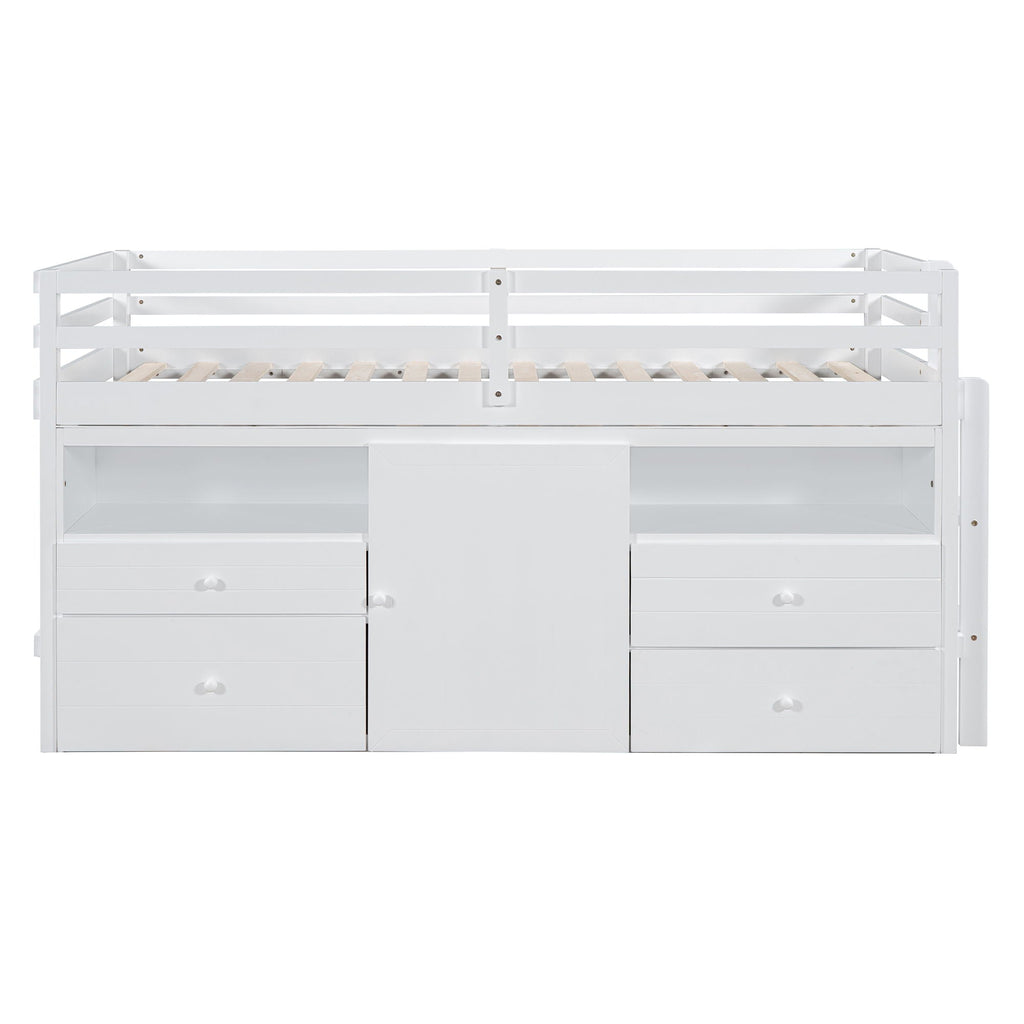 Loft Bed With 4 Drawers, Underneath Cabinet And Shelves