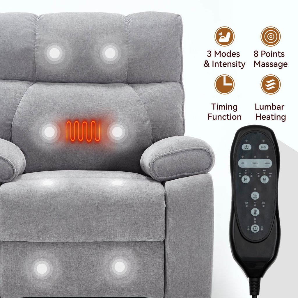 Grey Heat Massage Dual Motor Electric Power Lift Recliner