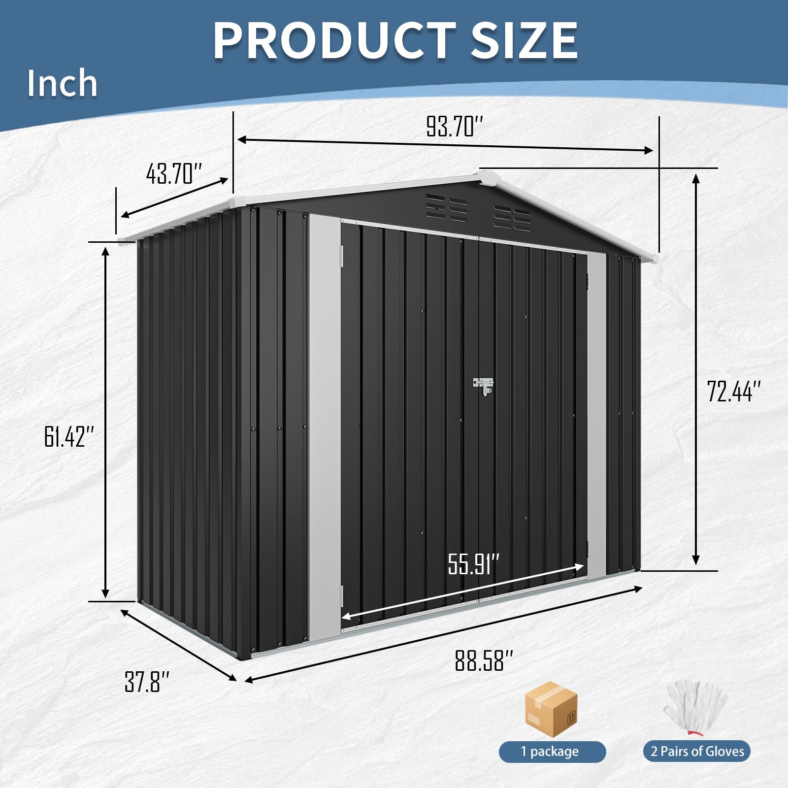 8ft x 4ft Outdoor Metal Storage Shed with Lockable Latch