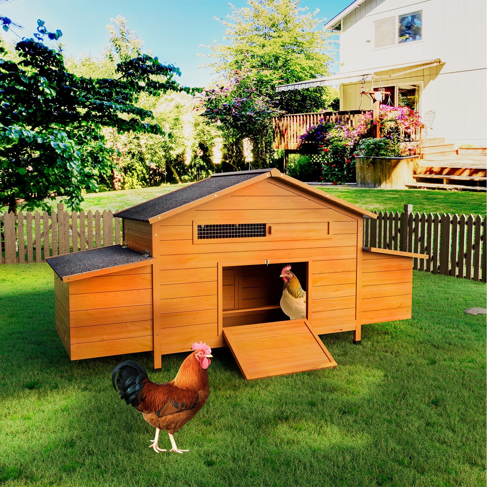 70" Large Wooden Chicken Coop with 2 Nesting Boxes