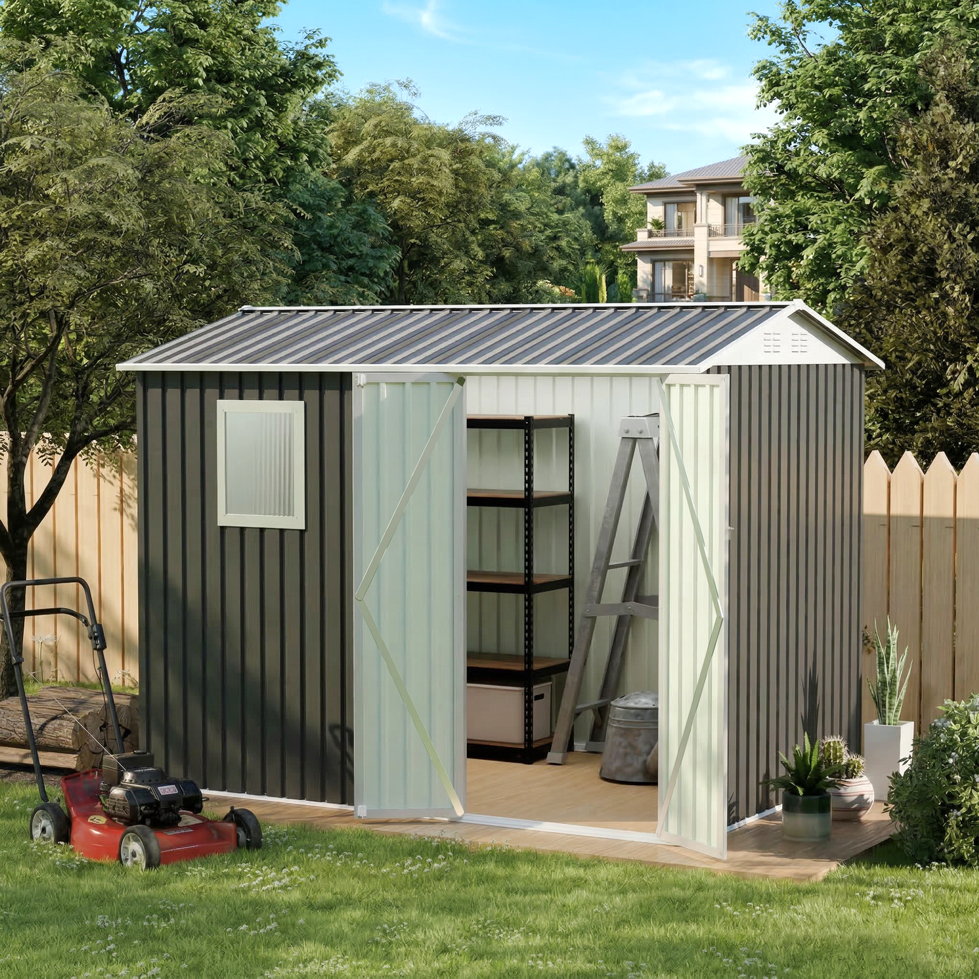 9x6 Ft Metal Garden Shed with 1 Window for Outdoor Patio Storage