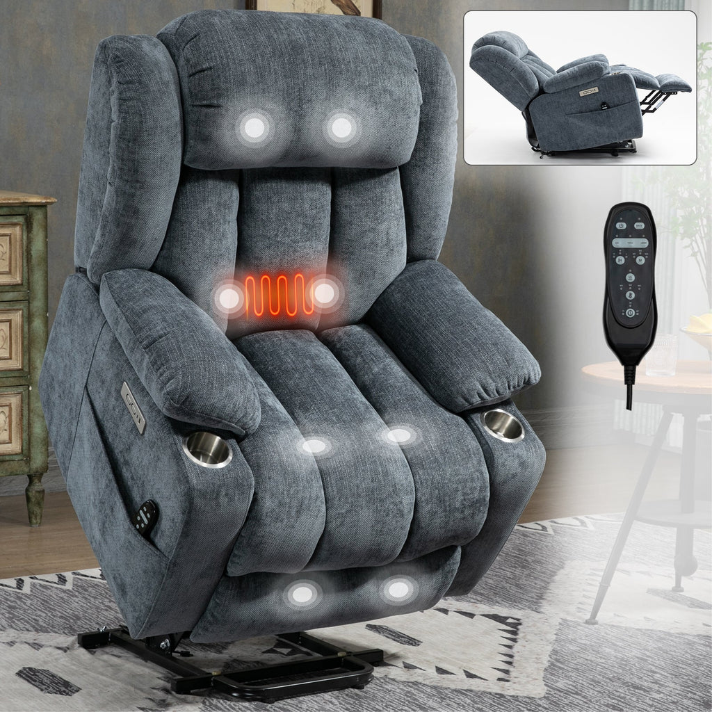 Chenille Power Lift Recliner Chair with Massage & Heating