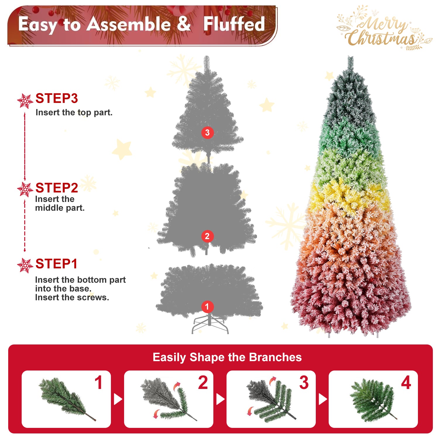 6ft Rainbow Gradient Flocked PVC Christmas Tree