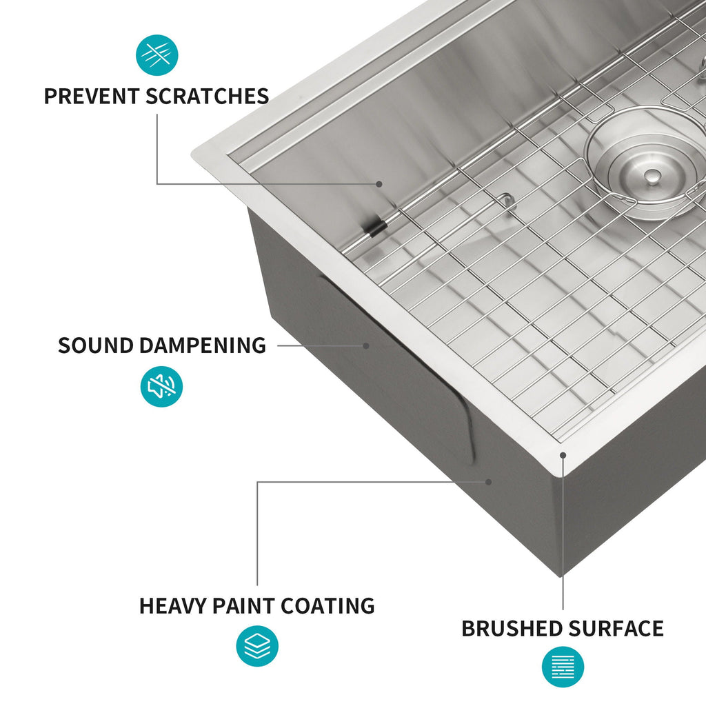 33" Undermount Kitchen Sink Single Bowl Stainless Steel Ledge Workstation In Brushed Nickel, 16 Gauge 304 Stainless Steel, 33 X 19 X 9 Inch